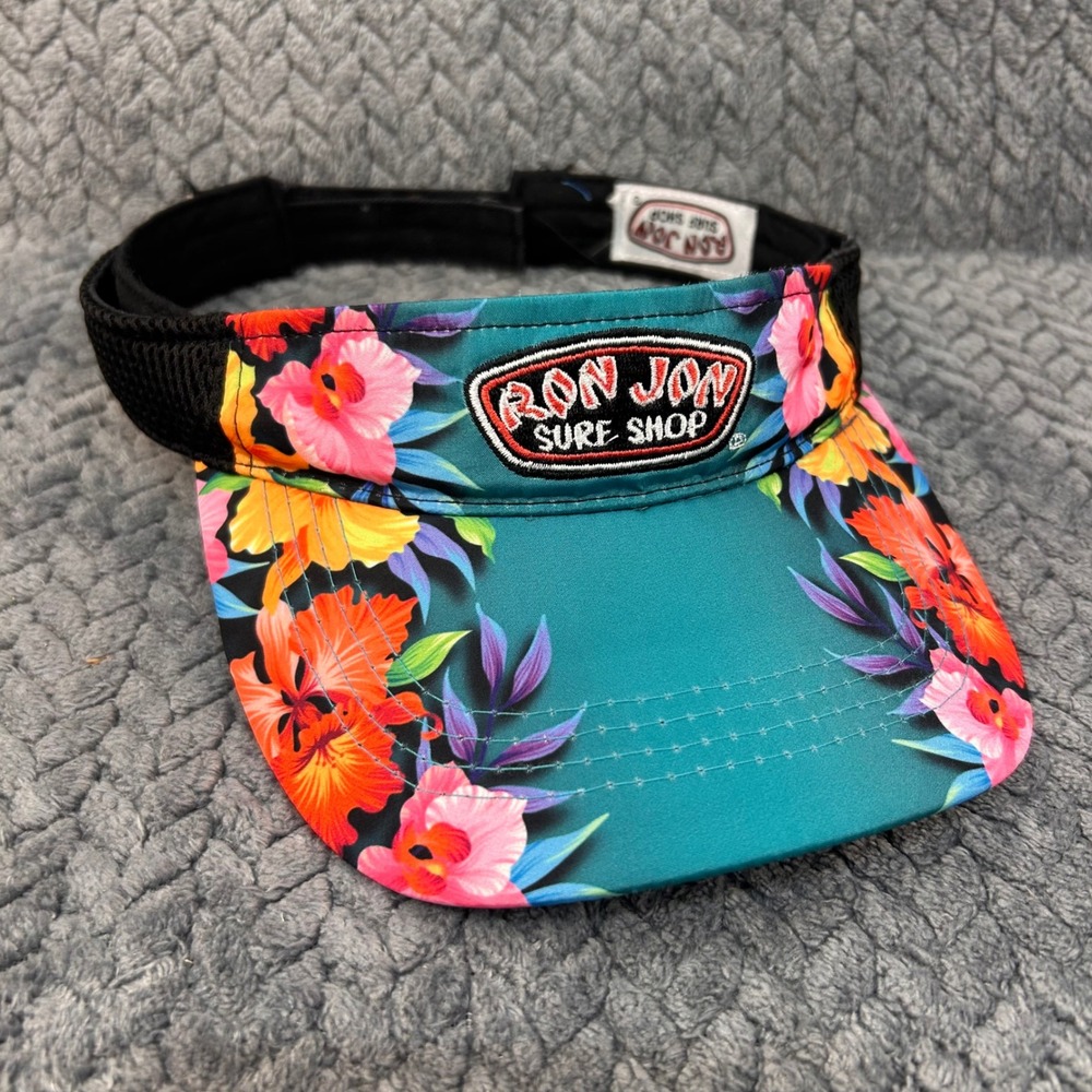 Ron Jon Surf Shop Tropical Hibiscus Womens Teal Visor Floral Adjustable OSFM